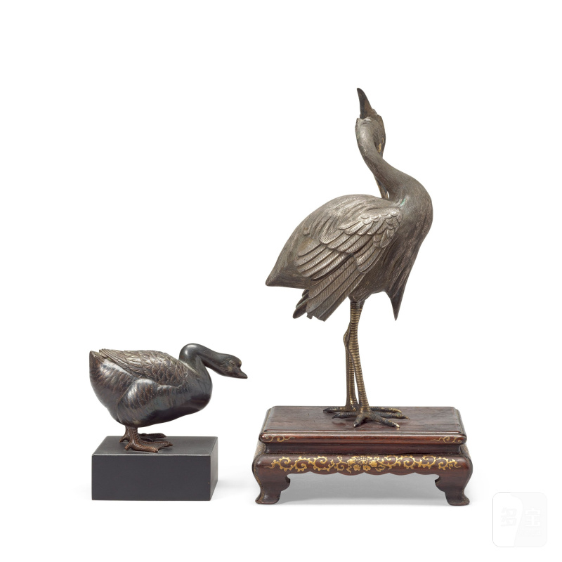 明治時代 鍍銀白鷺及鍍銀鵝 | A SILVERED BRONZE EGRET AND A SILVERED BRONZE GOOSE - 图9